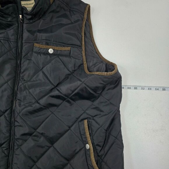 Scandia Woods Men's 3XL Quilted‎ Nylon Puffer Vest Black Brown Trim 4199 - Picture 2 of 8